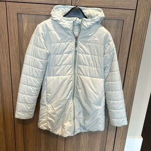 North Face reversible long jacket, girls size Large (14/16) in mint.